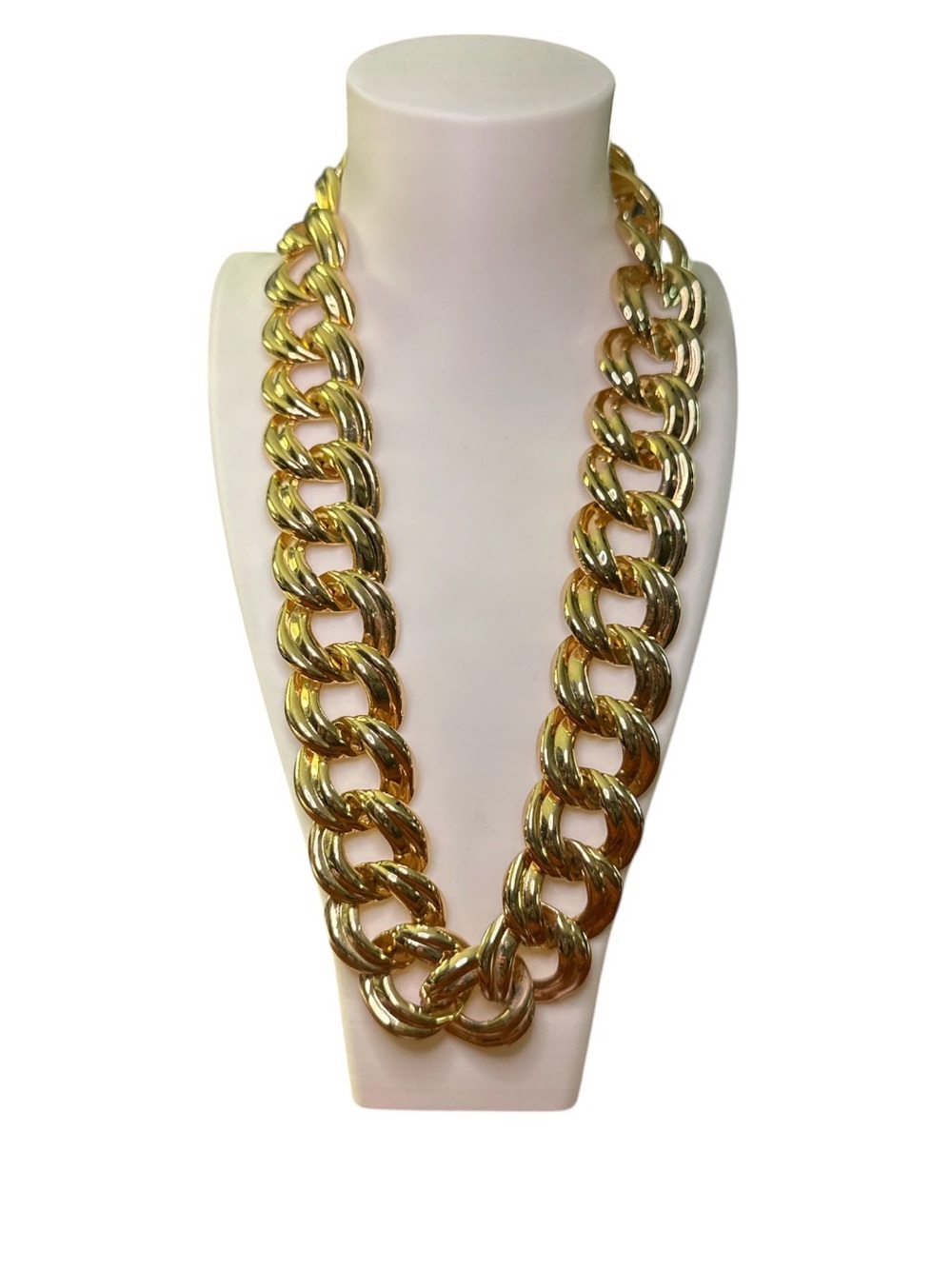 Chunky Gold Tone Curb Chain Statement Necklace Thick Collar Box Clasp 17”